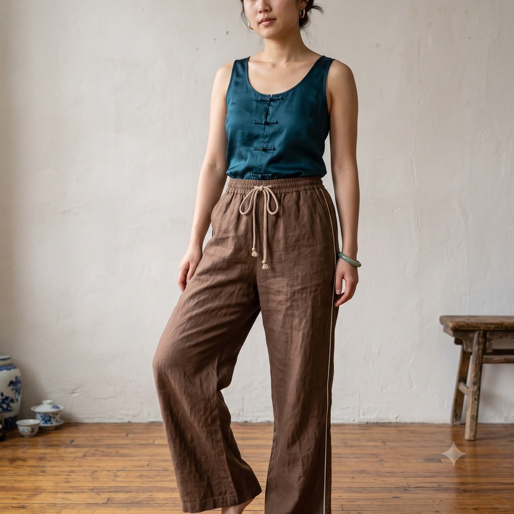 Shanghai Tang Cathay Pacific Pants Small Brown Cotton Travel Quiet Luxury
